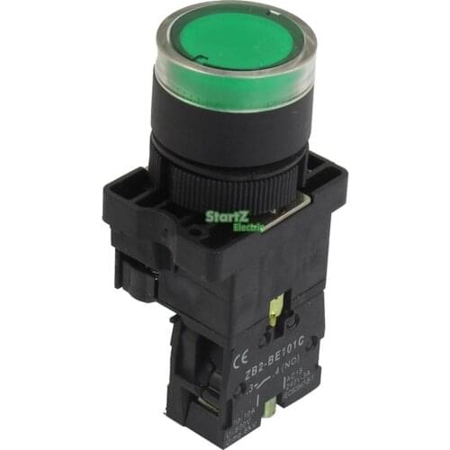 5Pcs 22mm NO Green Illuminated Light Momentary Push Button Switch AC 220V ZB2-EW3361