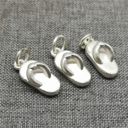 5 Pieces of 925 Sterling Silver Flip Flops Slipper Shoe Charms, Weight Is Light