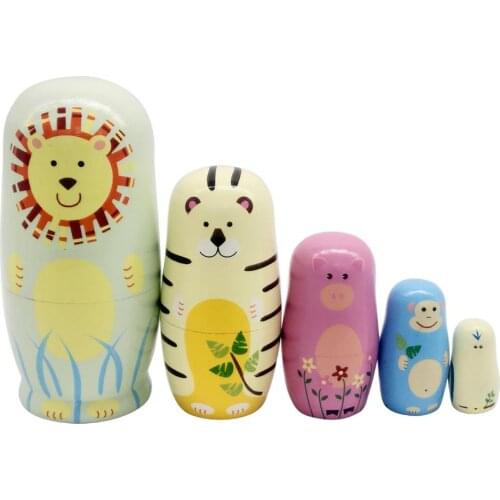 5Pcs/Set Animal Lion Pig Monkey Russian Nesting Dolls Matryoshka Kids Toy Gift for Children Birthday Gifts Handmade Crafts
