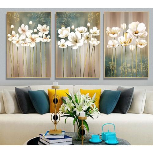 Abstract Canvas Painting White Flower Retro Poster Modern Print Wall Art Pictures For Living Room Bedroom Home Decorative Nordic