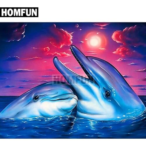 HOMFUN Full Square/Round Drill 5D DIY Diamond Painting "Dolphin Lovers" Embroidery Cross Stitch 5D Home Decor Gift A02608