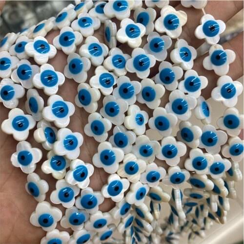 Clover/Hear/Hamsa/Oval/Round Shape Natural White Double Sided Blue Evil Eye Shell Bead For Jewelry Making Bracelet Necklace 15