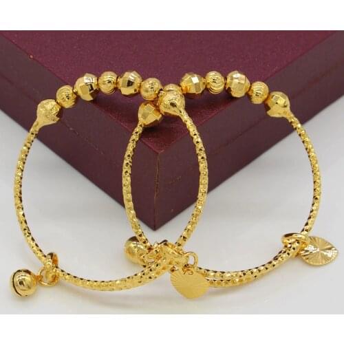 7.5$/2pcs Dubai Bangles For Baby/Kids Gold Color Ethiopian Exquisite Bracelet/Bangle Trendy African Arab Jewelry