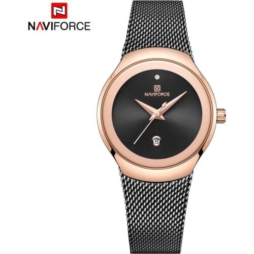 NAVIFORCE Women Watches Luxury Brand Mesh Fashion Steel Ladies Quartz Women Watch 2019 Relogio Feminino Montre Femme Black Clock