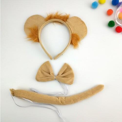Party Children Animal Lion Headband Headwear Bow Tie Tail Cosplay Set Halloween Costume for Women Kids Christmas Xmas