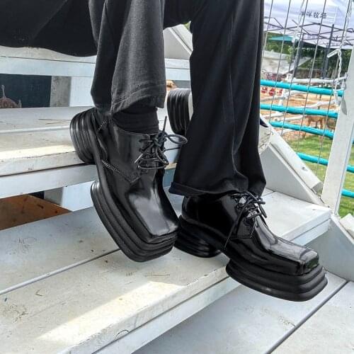 Boussac Brand Design Chunky Platform Oxfords Shoes for Women Vintage Square Toe Patent Leather Goth High Heels Women Pumps