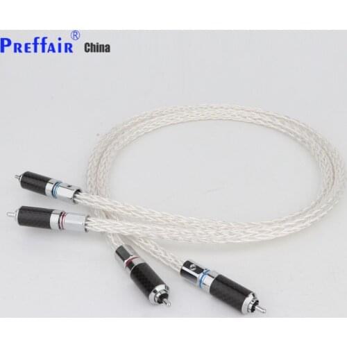 Hi-End 8AG Silver Plated OCC 16 Strands Audio Cable With Carbon Fiber RCA Plug Cable HIFI 2RCA TO 2RCA Cable