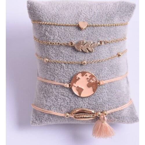 HWASY1804 pink oil dripping map Bracelet alloy shell suit Bracelet tassel pendant five piece Bracelet wholesale Set wholesale