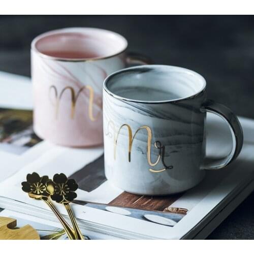 Classic Marble Porcelain Coffee Mug Hand Painted Ceramic Mr and Mrs Tea Milk Cups Cafe Drinkware Novelty Gifts