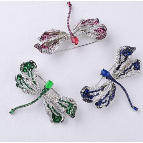 Red/Blue/Green Cubic Zirconia micro pave Butterfly Brooch Pin