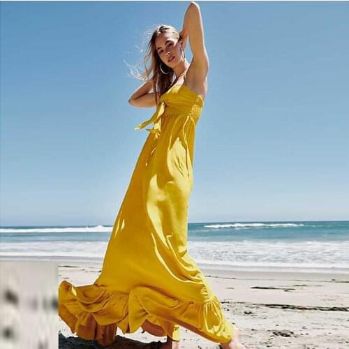 QR Bandage Summer Dress Women 2019 Casual Solid Boho Beach Maxi Dresses Female Elegant Sexy Mermaid Long Party Dress With Bow