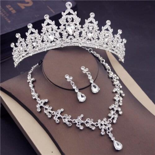 Bridal Jewelry Sets Princess Headband Tiaras Earrings Necklace Sets for Women Wedding Party Crown Necklaces Earring Accessory
