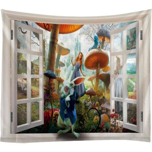 Windows Scenery Tapestry Wall Hanging Cloth Bed Spread Beach Towel Table Cloth Yoga Mat House Decoration Living Room Decoration