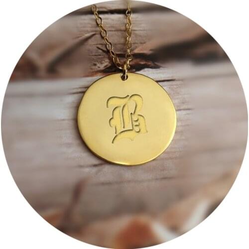 Wholesale Round Pendant Engraved B Letter Necklace Silver 1 " Disc Necklace Personalized Solid Coin Letter Necklace