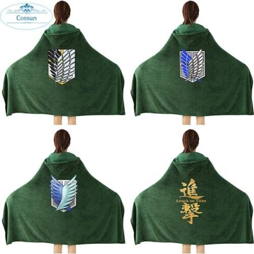 Attack on Titan Blanket Cloak Shingeki No Kyojin Survey Corps Cloak Cape With Hooded Flannel Cosplay Costume kid adult