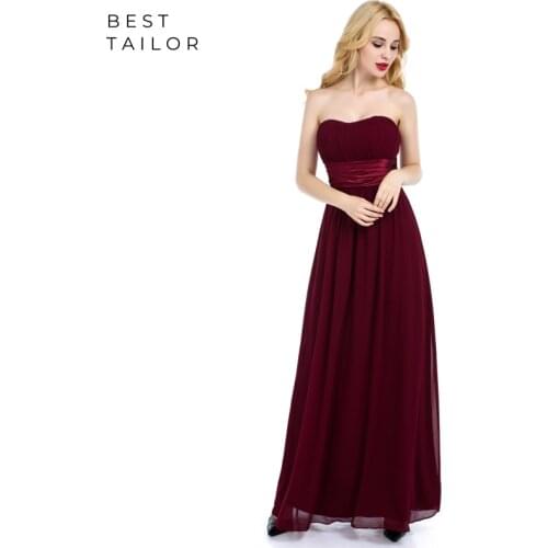 Burgundy Prom Dresses 2021 Simple Long Formal Party Gowns Bridesmaid Strapless Empire vestido de fiesta largos noche robe soiree