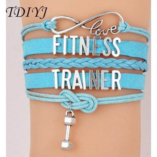 TDIYJ Hot Sale Infinity Love Braided Bracelet with Dumbbells Pendant for Women Fitness Trainer Multilayer Bracelet 6sets/lot