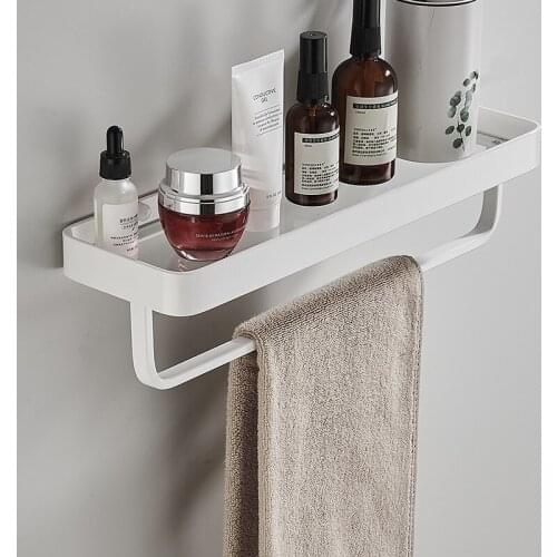 Bathroom Shelf Bath Shower Shelf With Bar Aluminum White Glass Shelf Bathroom Corner shelf Wall Mounted Kitchen Storage holder