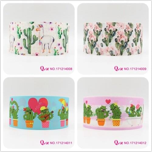 Q&N ribbon 16mm 22mm 25mm 38mm 50mm 75mm cactus printed grosgrain ribbon webbing 50yards/roll for hair tie free shipping