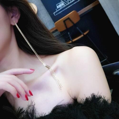 Metal Long Chain Tassel Earrings Stud Earring for Women Charm Statement Bride Wedding Party Fashion Jewelry
