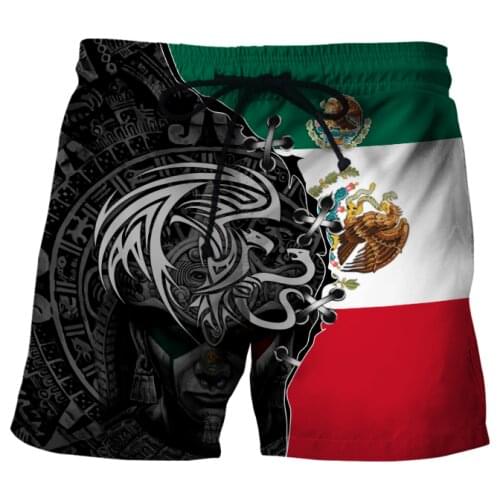 Mexican Flag Mens Eagle 3D Print Board Shorts Summer Beach Shorts Quick Dry Unisex Streetwear Harajuku Casual Baggys 06