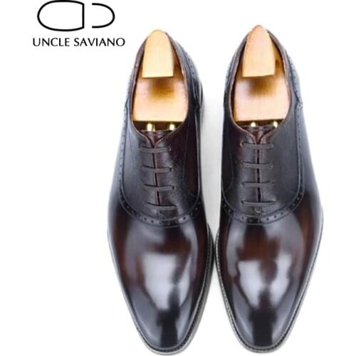 Uncle Saviano Oxford Genuine Leather Mens Dress Shoes Original Party Bridegroom Handmade Style Man Shoe Designer Best Men Shoes