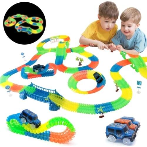 Magical Glowing Track Racing Cars with Colored Lights DIY Assembly Flexible Racing Bend Rail Track Car Toys for Children