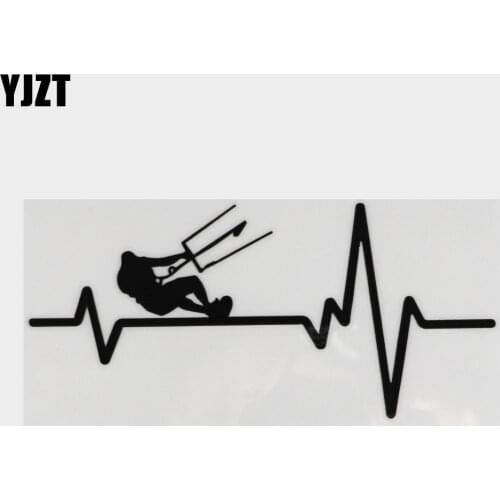 YJZT 15.8CM*7.3CM Kiteboarding Kite Board Heartbeat Lifeline Vinyl Black/Silver Car Sticker C22-1151