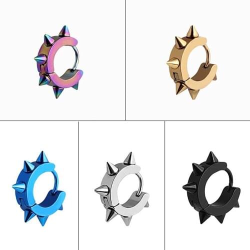 2Pcs Punk Women Men Huggie Earrings Black Spike Rivet Stainless Steel Small Hoop Earring Jewelry Gifts Accessories