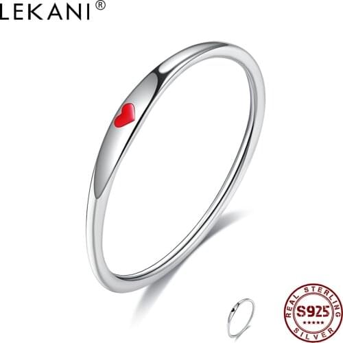 LEKANI 925 Sterling Silver Round Finger Ring Romantic Simple Epoxy Heart Rings For Women Engagement Fine Jewelry New Arrival