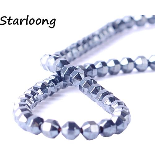 1pack/lot Natural stone bright black polyhedron shape loose spacer hematite beads for DIY jewelry necklace bracelet making