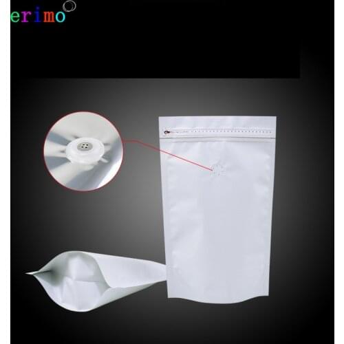 100pcs 13x21cm(5.1x8.2in)White Stand Up Heat Sealing Ziplock Pouches Tear Notch Matte Aluminum Foil Zip Lock Air Valve Bag