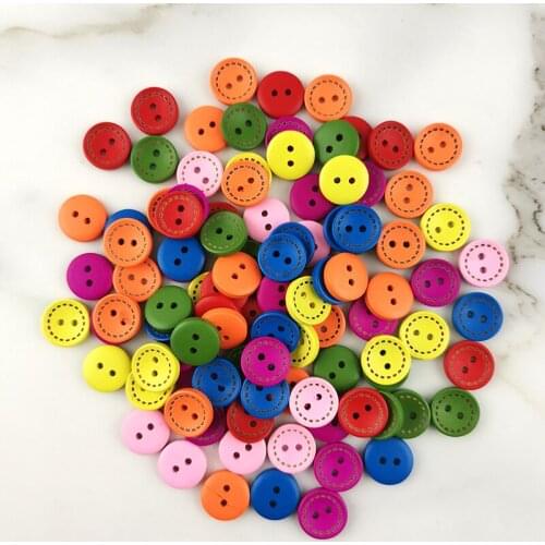 100 Pcs/Pack) 2 Holes Mixed Colors Wood Buttons Maker For Craft Round Sewing Scrapbook Handwork DIY Dress Home Decoration