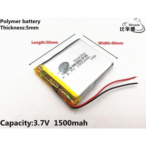 2pcs/lot 3.7V 1500mAH 504050 Polymer lithium ion / Li-ion Rechargeable battery for DVR,GPS,mp3,mp4