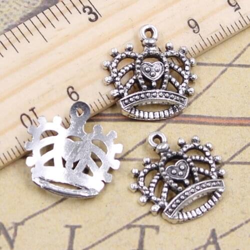 20pcs Charms Hollow Heart Crown 20x21mm Antique Silver Color Pendants Making DIY Handmade Tibetan Finding Jewelry Bracelet