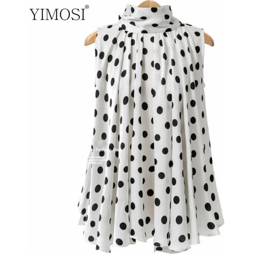 5XL Summer Tops 2021 Casual Sleeveless Chiffon Blouse Korean Fashion Polka Dot Ladies Office Shirt Plus Size Women Clothing