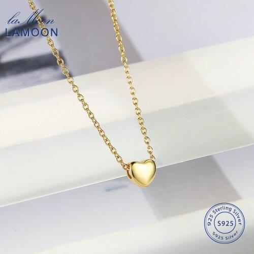 LAMOON 925 Sterling Silver Necklace For Women Heart Shape Pendant Choker Necklace Gold Color Simple Style Fine Jewelry LMNL001