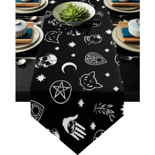 Black Witch Skull Moon Divination Table Runner Wedding Table Decoration Christmas Decorations Table Runners and Placemats