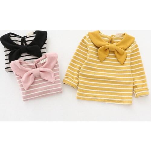 Cute Baby Toddler Kids Girls Cotton Blouse Autumn Spring T Shirts with Bow Long Sleeve Winter Bottoming Tops Children Clothes