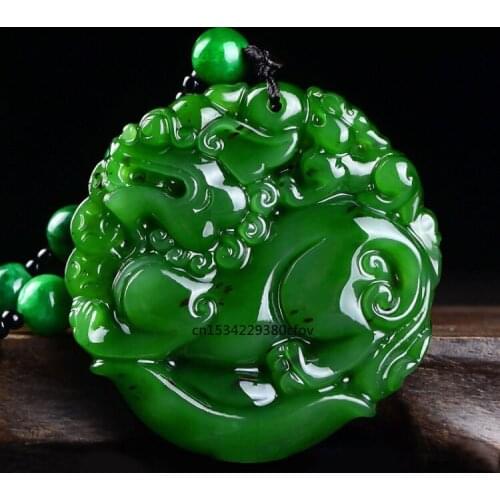 Natural Green Jade Double Sided Pixiu Pendant Necklace Charm Jewellery Fashion Accessories Hand-Carved Man Luck Amulet Gifts