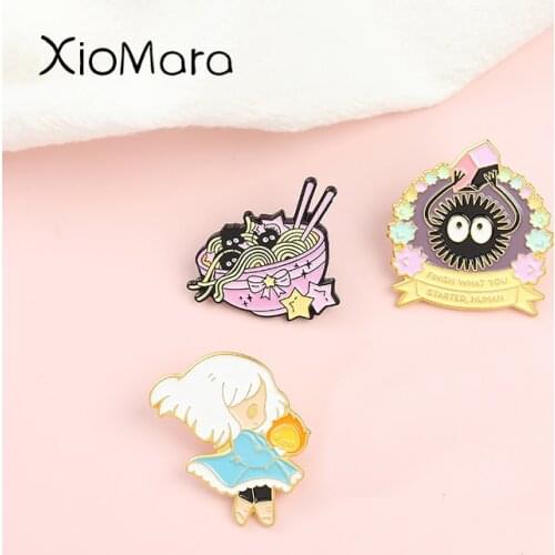 Soot Sprite and Calcifer Enamel Lapel Pins Japanese Anime Brooch Howl Jewelry Backpack Hat Jewelry Accessories Women Men Unisex