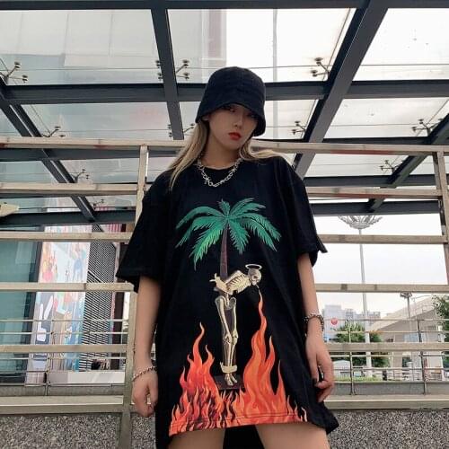 Palm Angels Coconut Flame Skull T-shirt Men Women European American High Street Fashion Short Sleeve