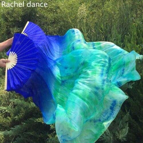 Arrival Tie-dyed Belly Dance Fan Veils for Women/Girls 180cm long 100% real Natural silk Fans for Dancing free shipping A pair