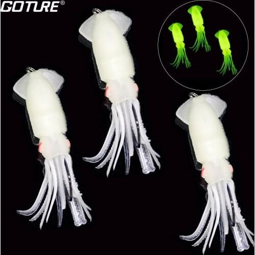 Goture 3pcs/lot 9cm/27g Luminous Squid Shape Fishing Lure Jig Head Soft Fishing Bait