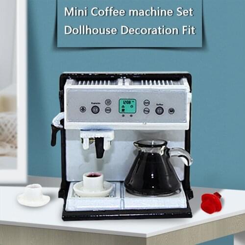 Mini Coffee Machine Set Dollhouse Decoration Fit For 1:12 Dollhouse Pretend Toy Kitchen Room Food Drink Furniture Toy Doll House