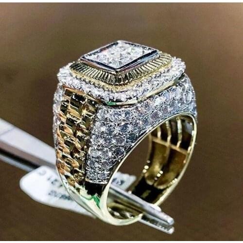 New Gold Silver Color Big Zircon Stone Rings for Women Man Fashion Wedding Engagement Jewelry Trendy CZ Crystal Ring