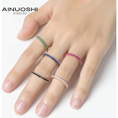 AINUOSHI Full Eternity Rings 1.4mm Wedding Band 925 Sterling Silver Sona Simulated Diamond Engagement Rings for Women squillare