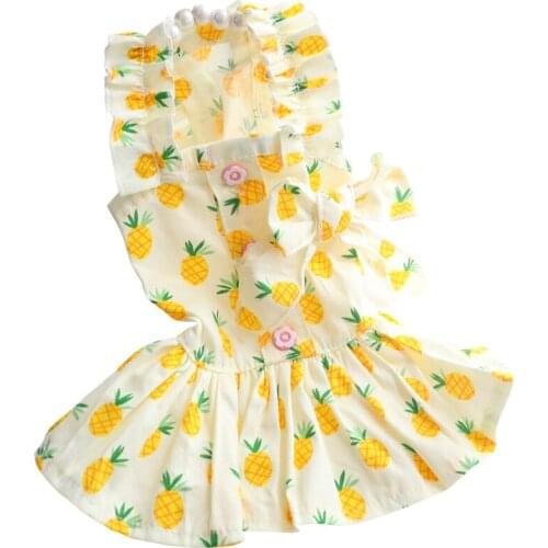 Pet Clothing Cartoon Fruit Clothes for Dog Dresses Small Costume Watermelon Pineapple Print Cute Summer Thin Yellow Collar Perro