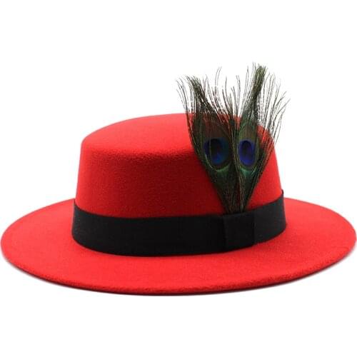 Fedora hat bucket hat new style feather flat brim hat men and women party fashion simple womens hat