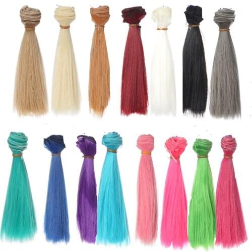 15cm length 1 piece natrual black brown pink green blue red white color thick bjd wigs doll hair tree